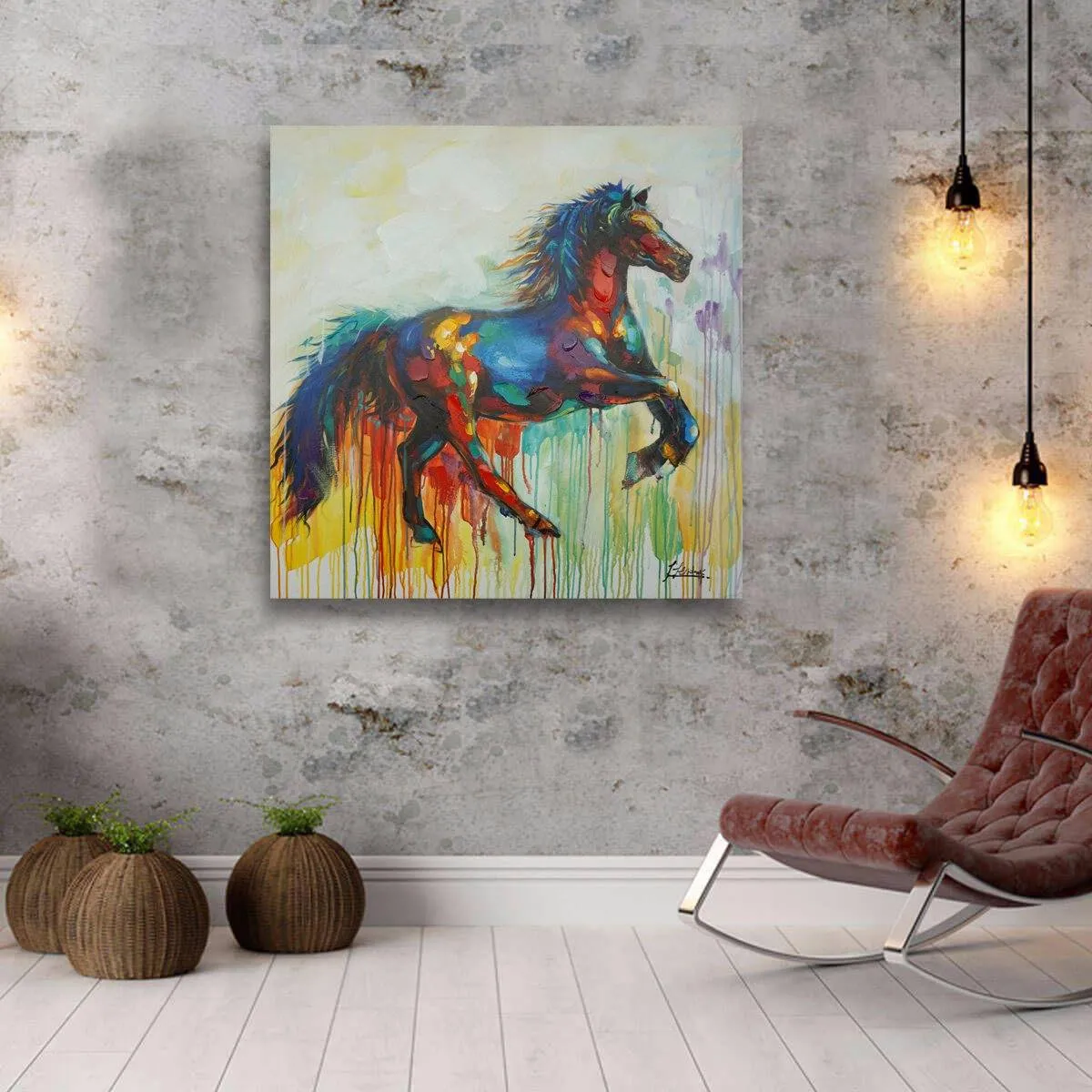 100% handmade Abstract Horse 40x40 Inch (100x100cm)