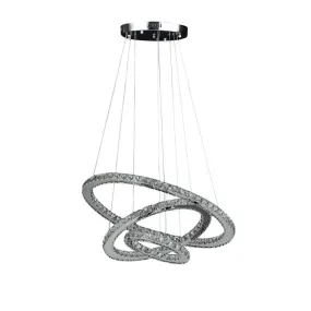 11.8" To 47.2" In Adjustable Height Else Medium Triple Hoop Modern Crystal Stainless Pure White Color Led Remote Control Dimmer Chandelier