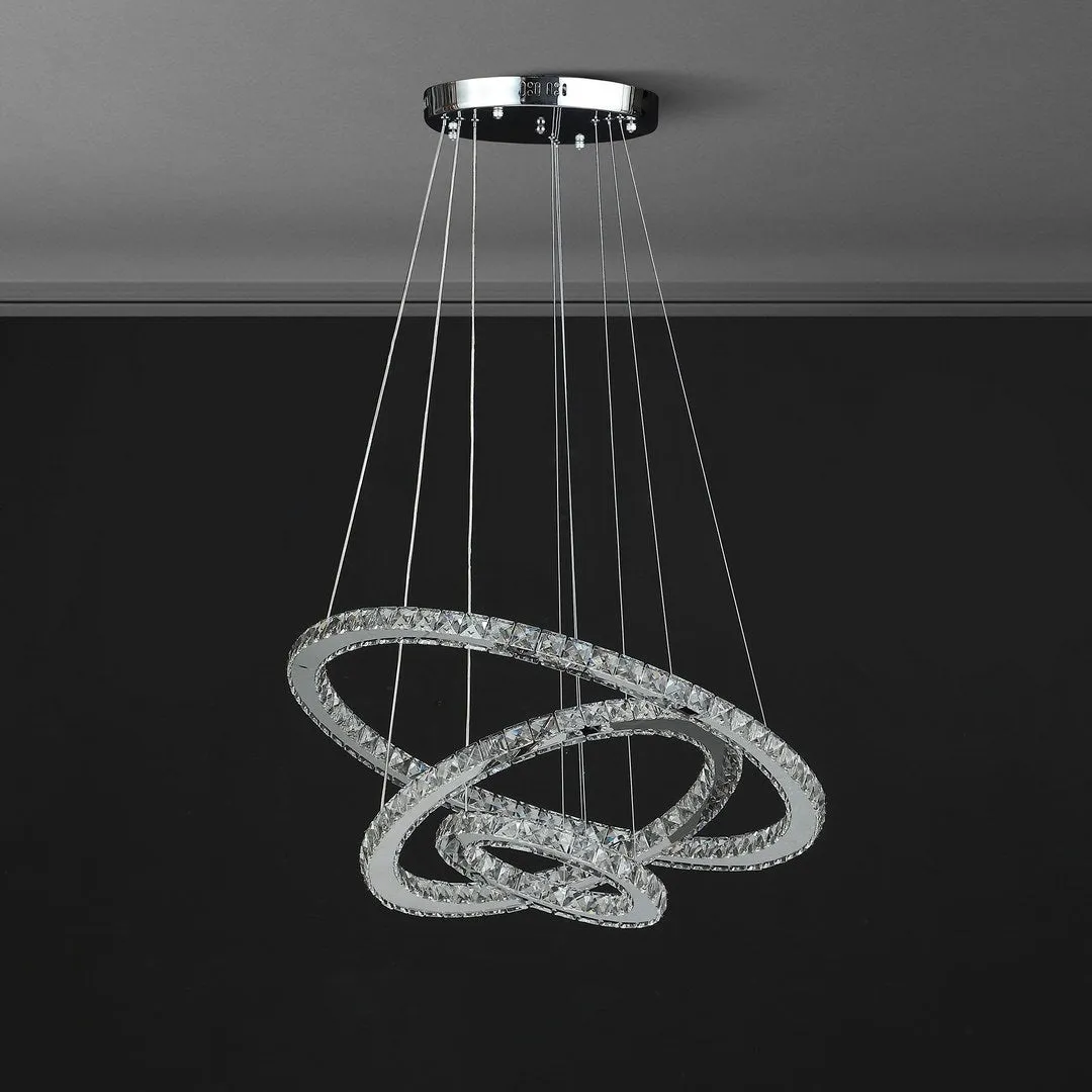 11.8" To 47.2" In Adjustable Height Else Medium Triple Hoop Modern Crystal Stainless Pure White Color Led Remote Control Dimmer Chandelier