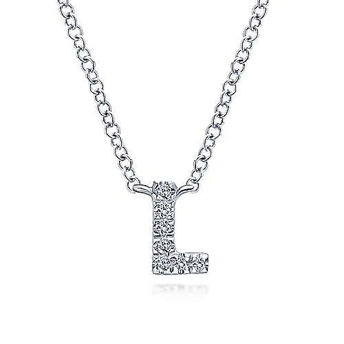 14K W Gold 0.03cttw G/SI2 Diamond Initial "L" Pendant