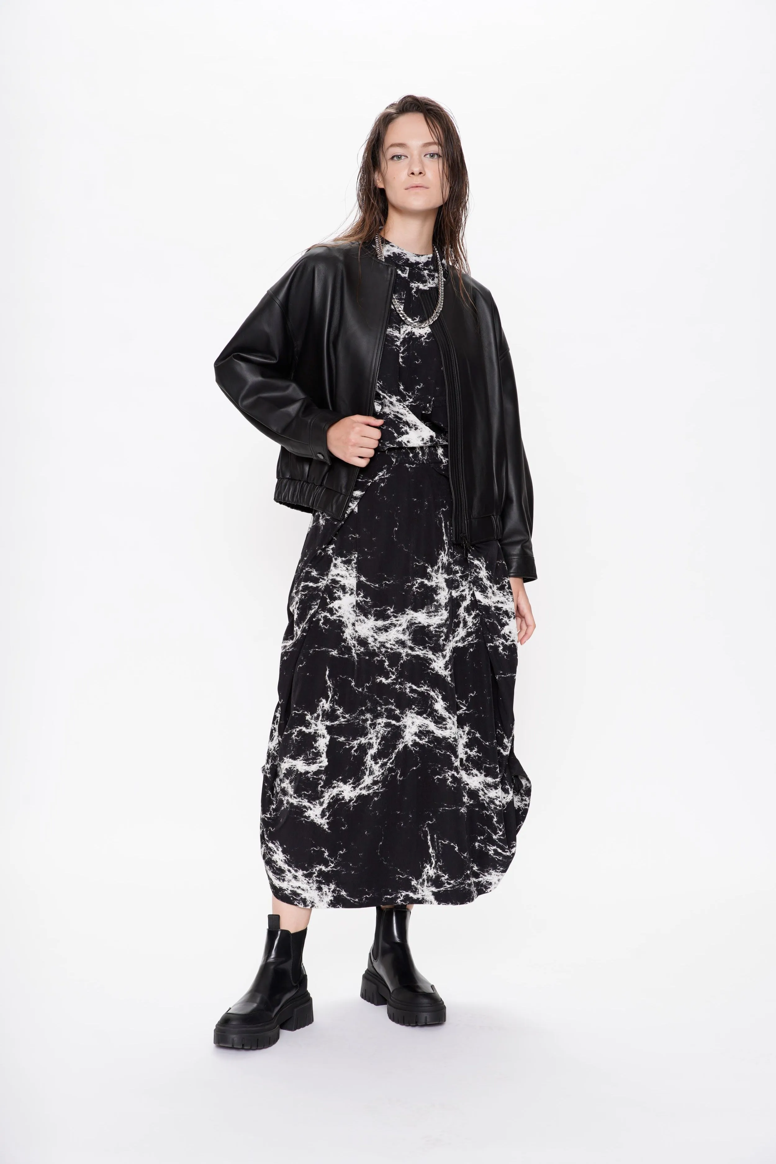 Abstract Print 2-way Folded Waist Skirt