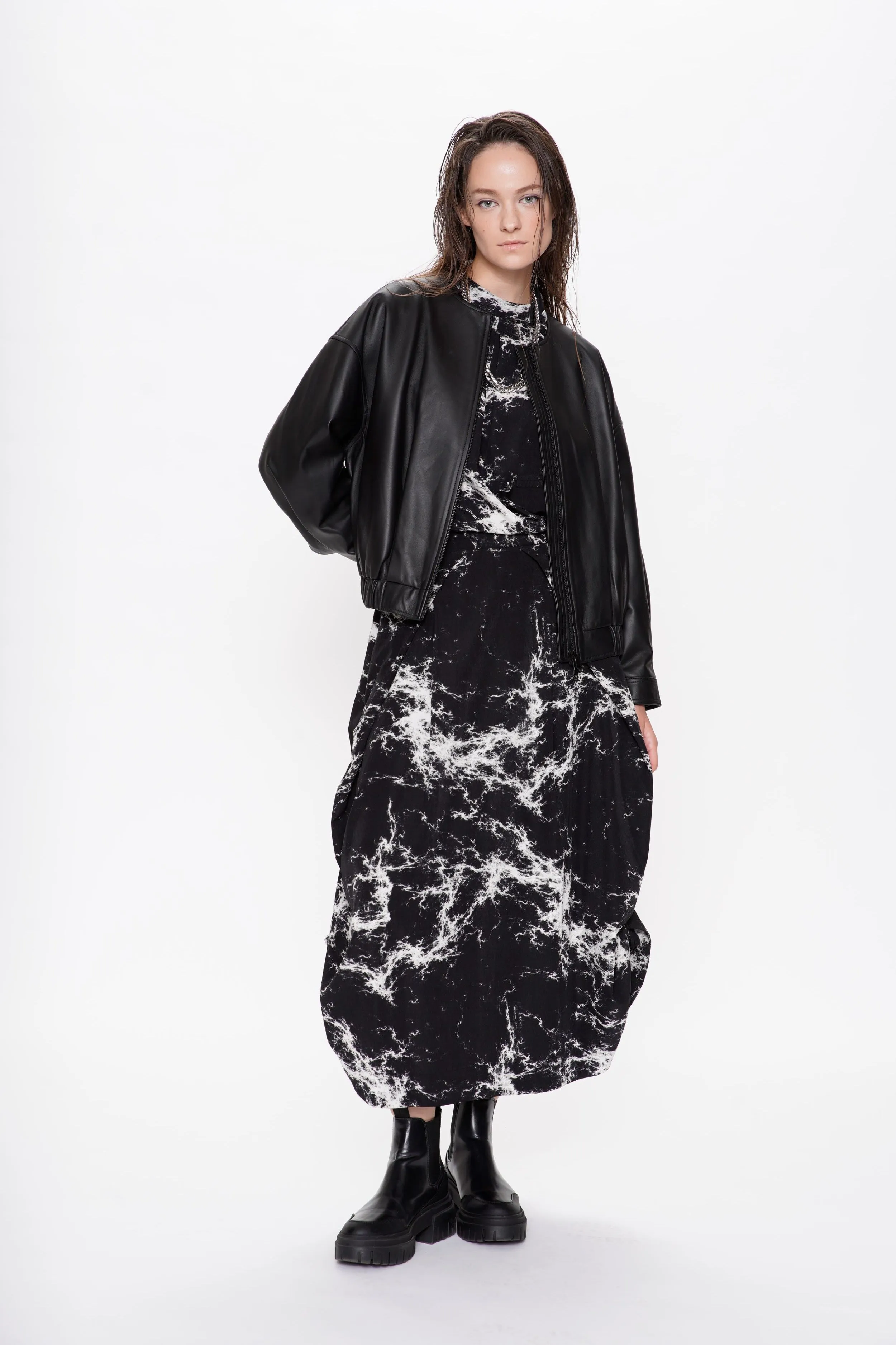 Abstract Print 2-way Folded Waist Skirt