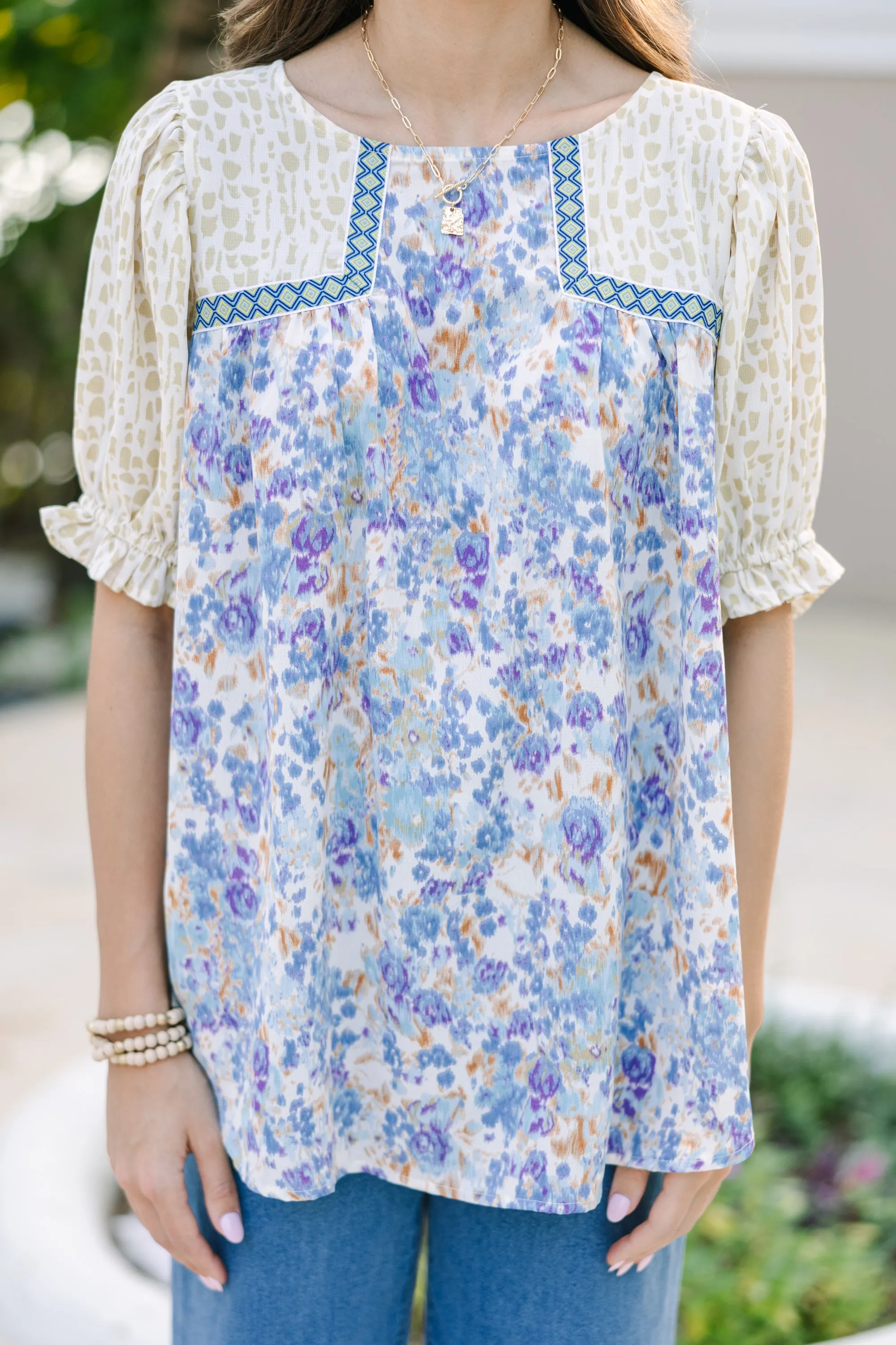 All About You Blue Floral Blouse