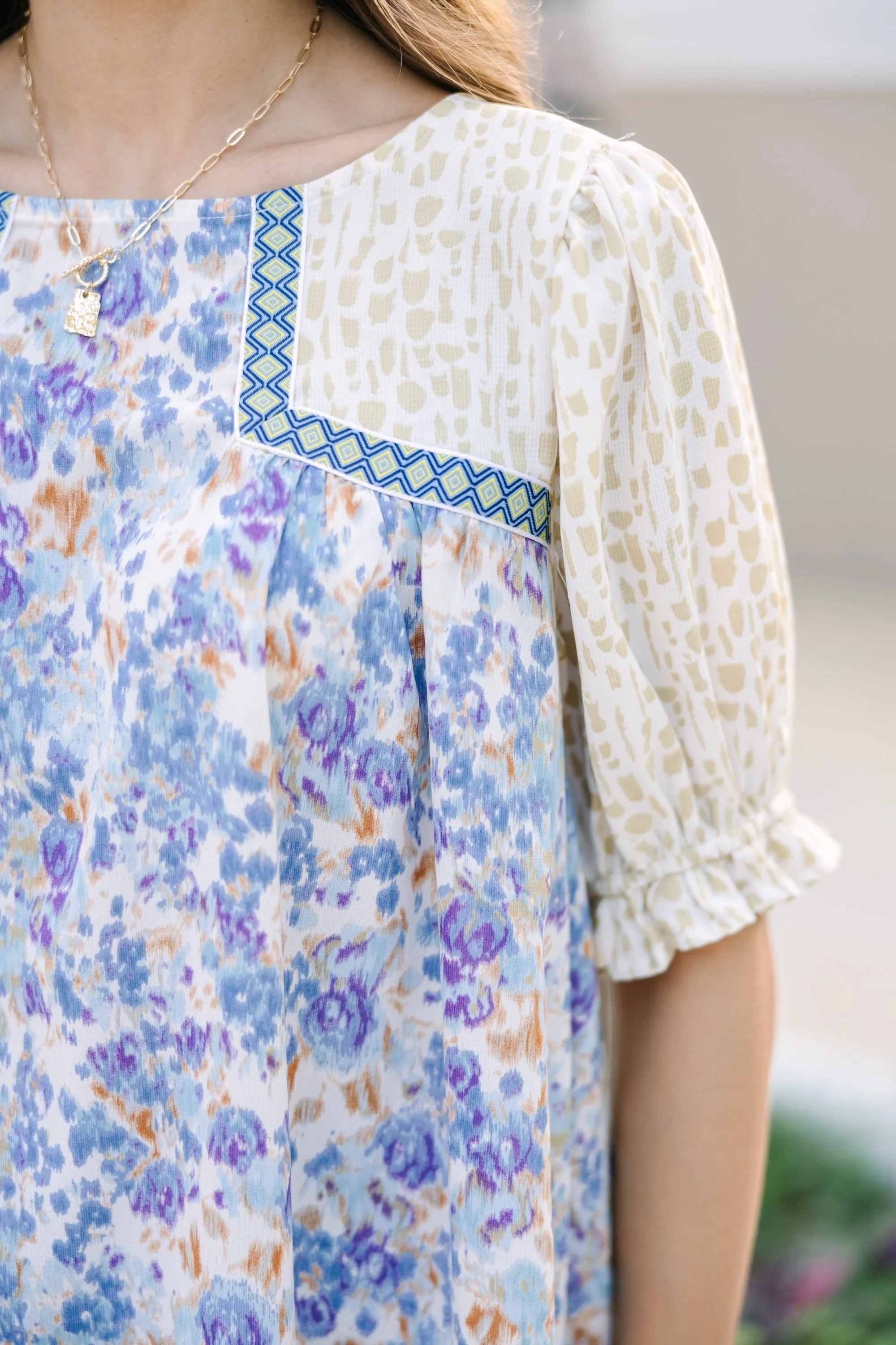 All About You Blue Floral Blouse