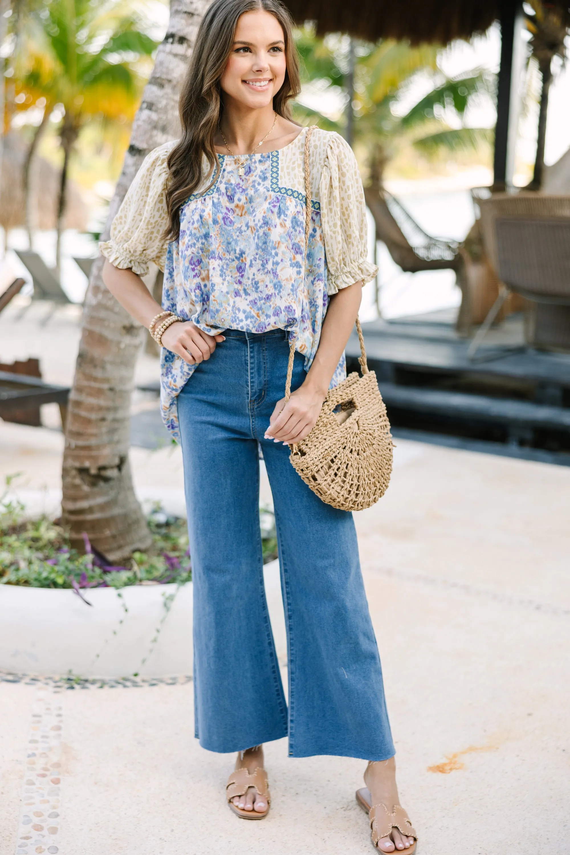 All About You Blue Floral Blouse