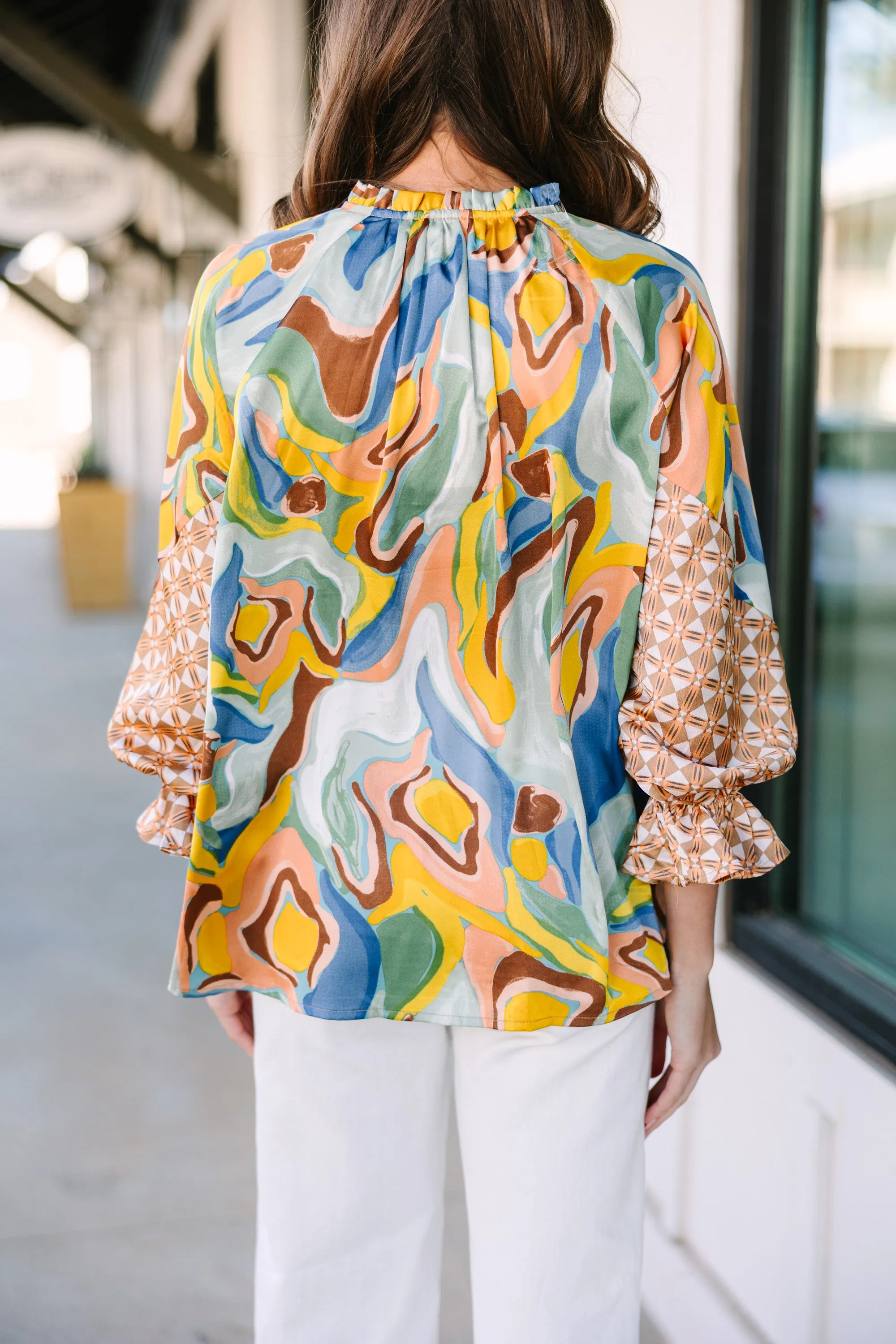 All In A Day Brown Abstract Blouse