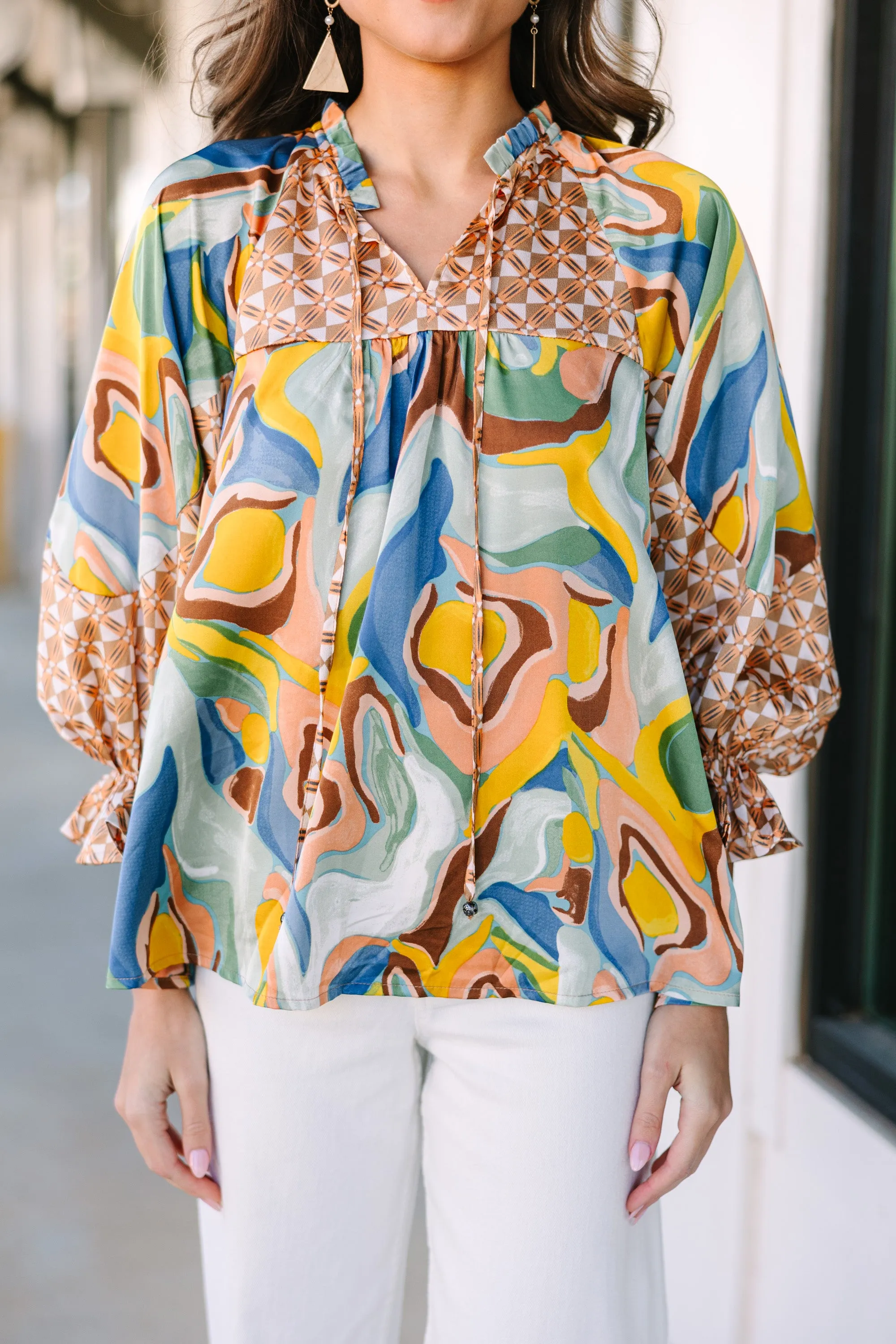 All In A Day Brown Abstract Blouse