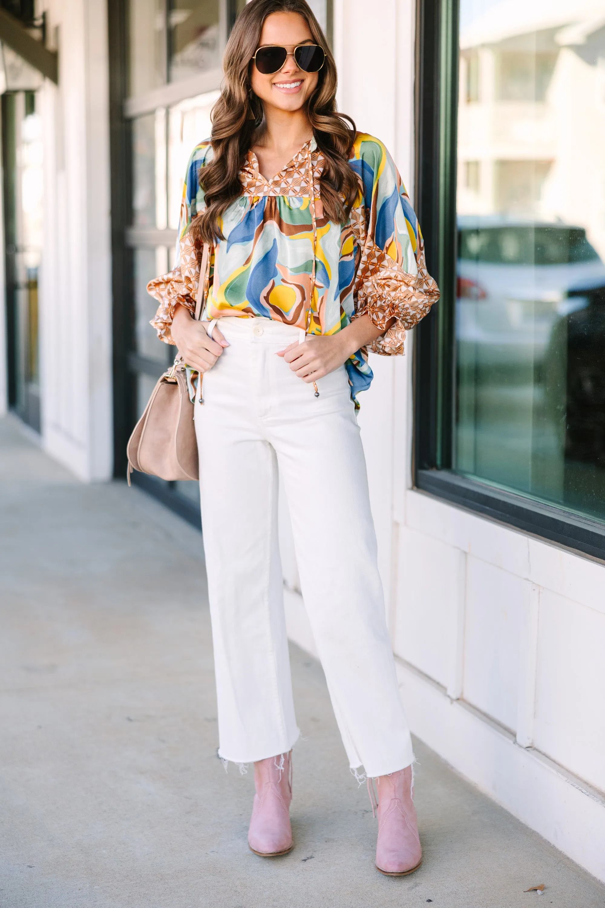 All In A Day Brown Abstract Blouse