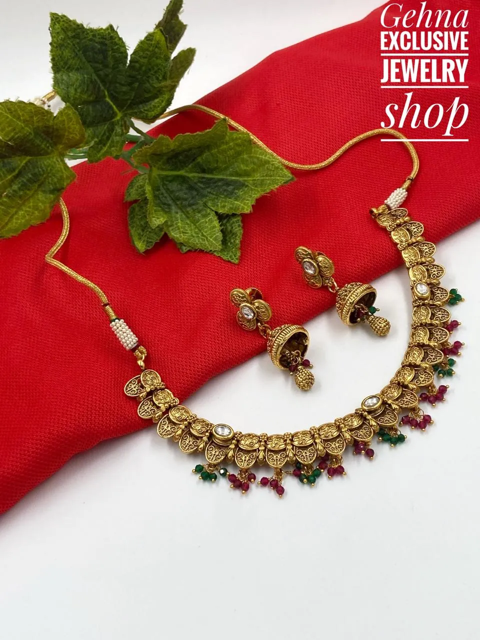 Antique Golden Necklace Set For Girls By Gehna Shop