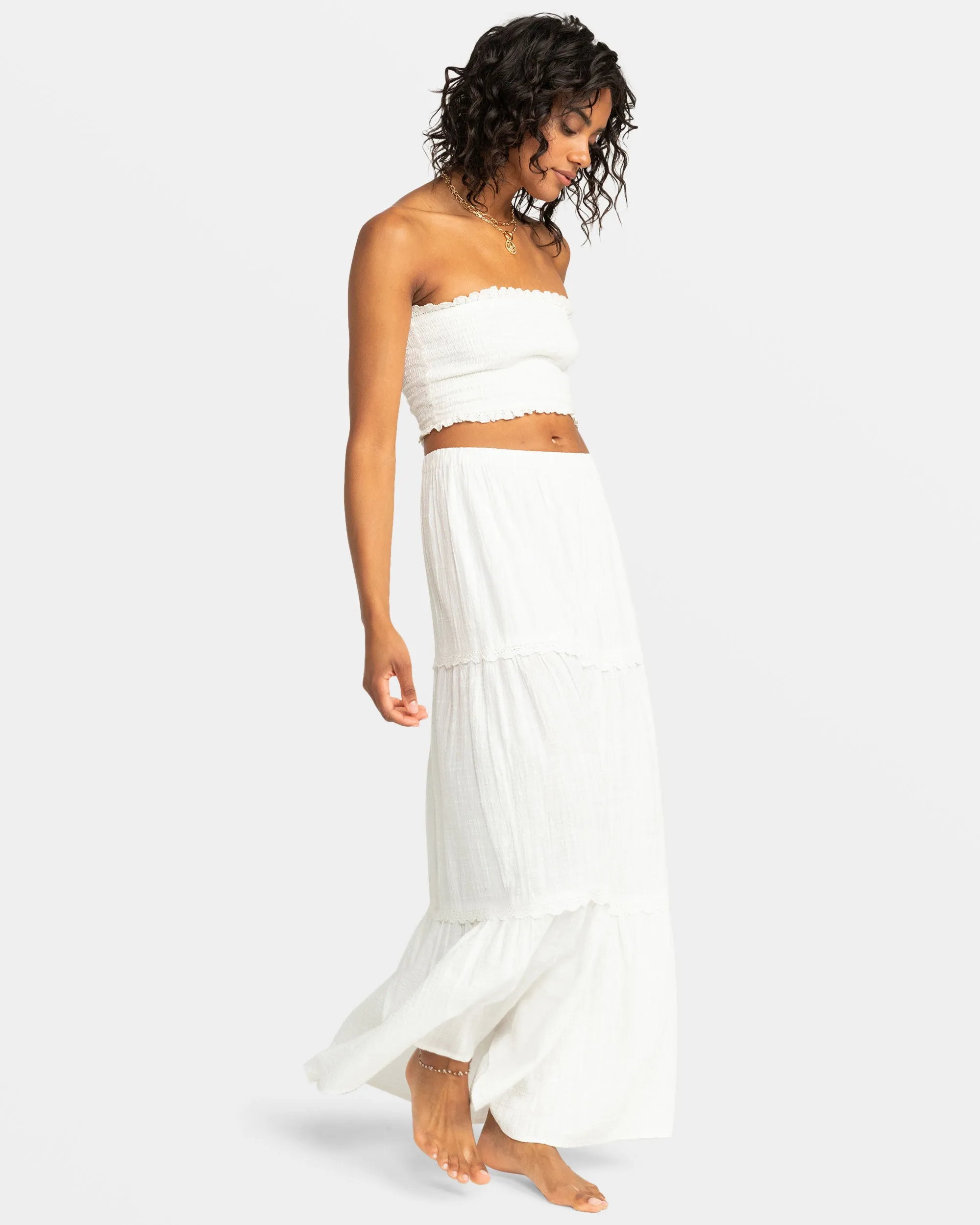 Beachside Tiered Maxi Skirt - Snow White