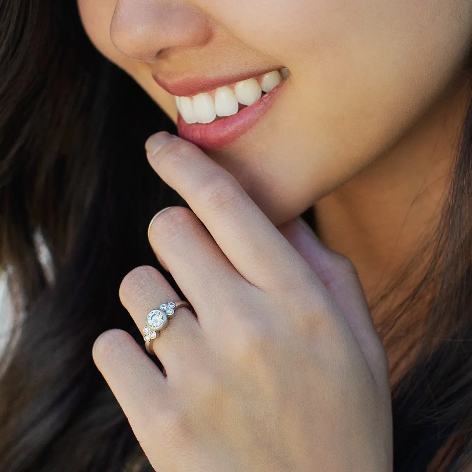 Bezel-set Seven Stone Cluster Ring •