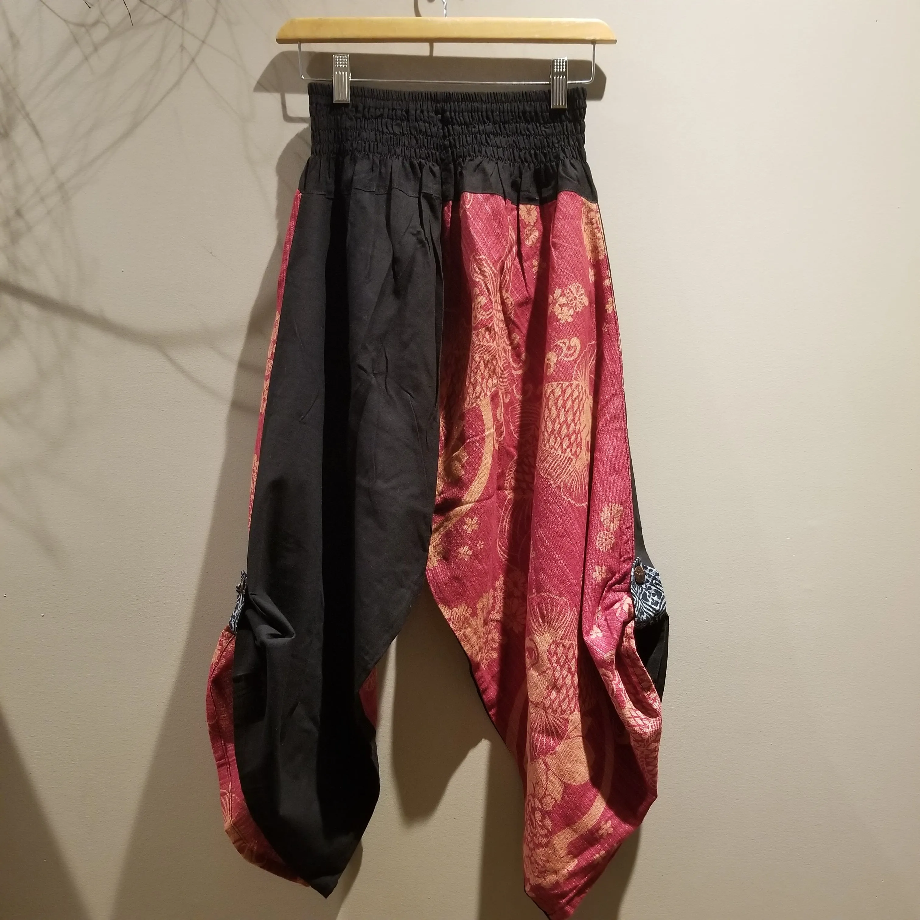 Black & Red Koi Fish Elastic Waist Samurai Pants