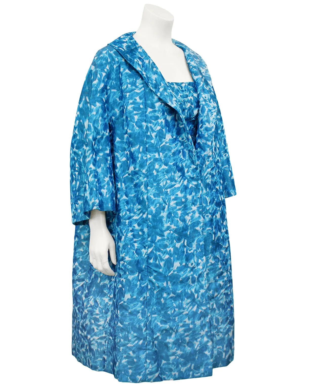 Blue Silk Taffeta Cocktail Dress and Opera Coat Ensemble