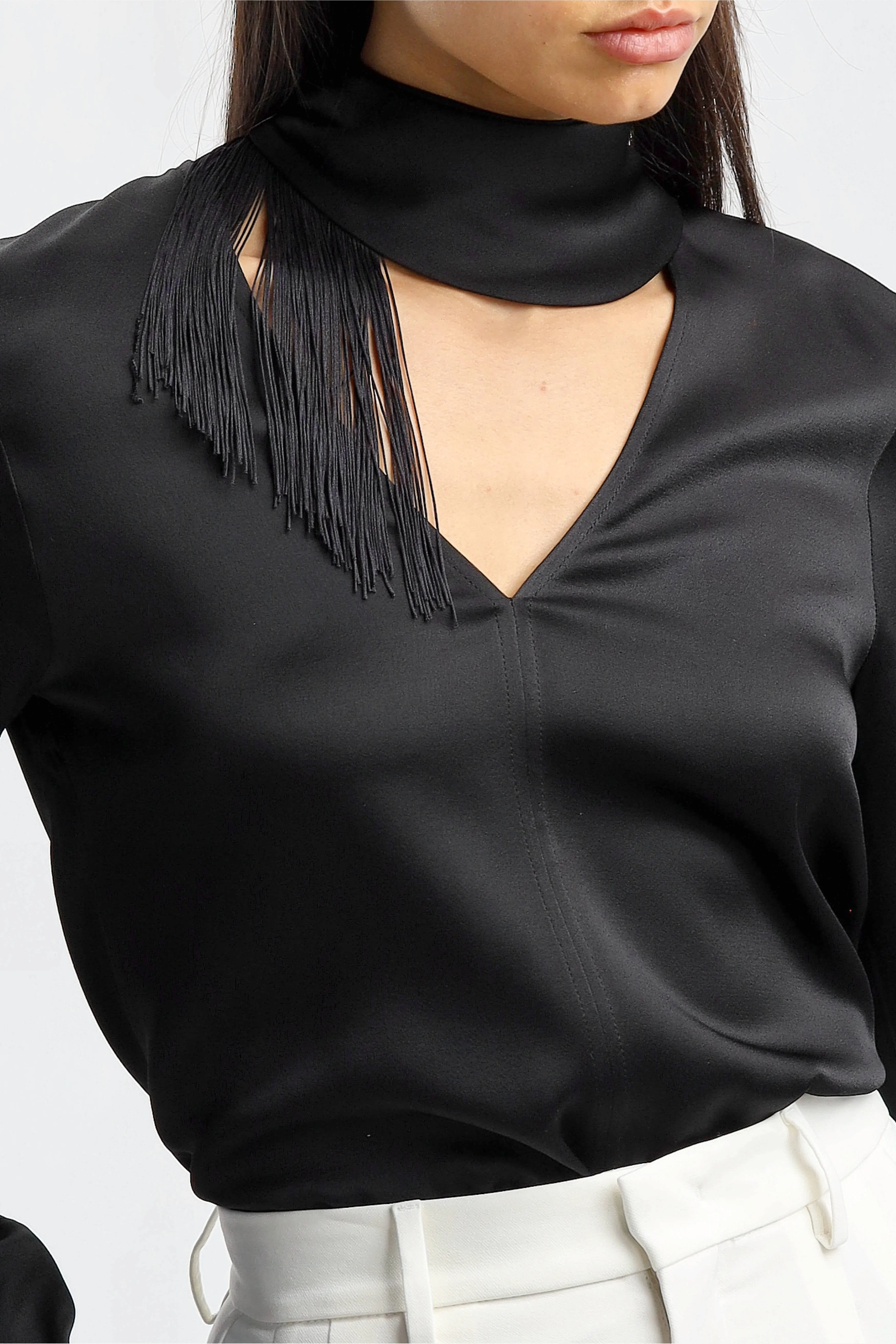 Bluse Fringe in Schwarz