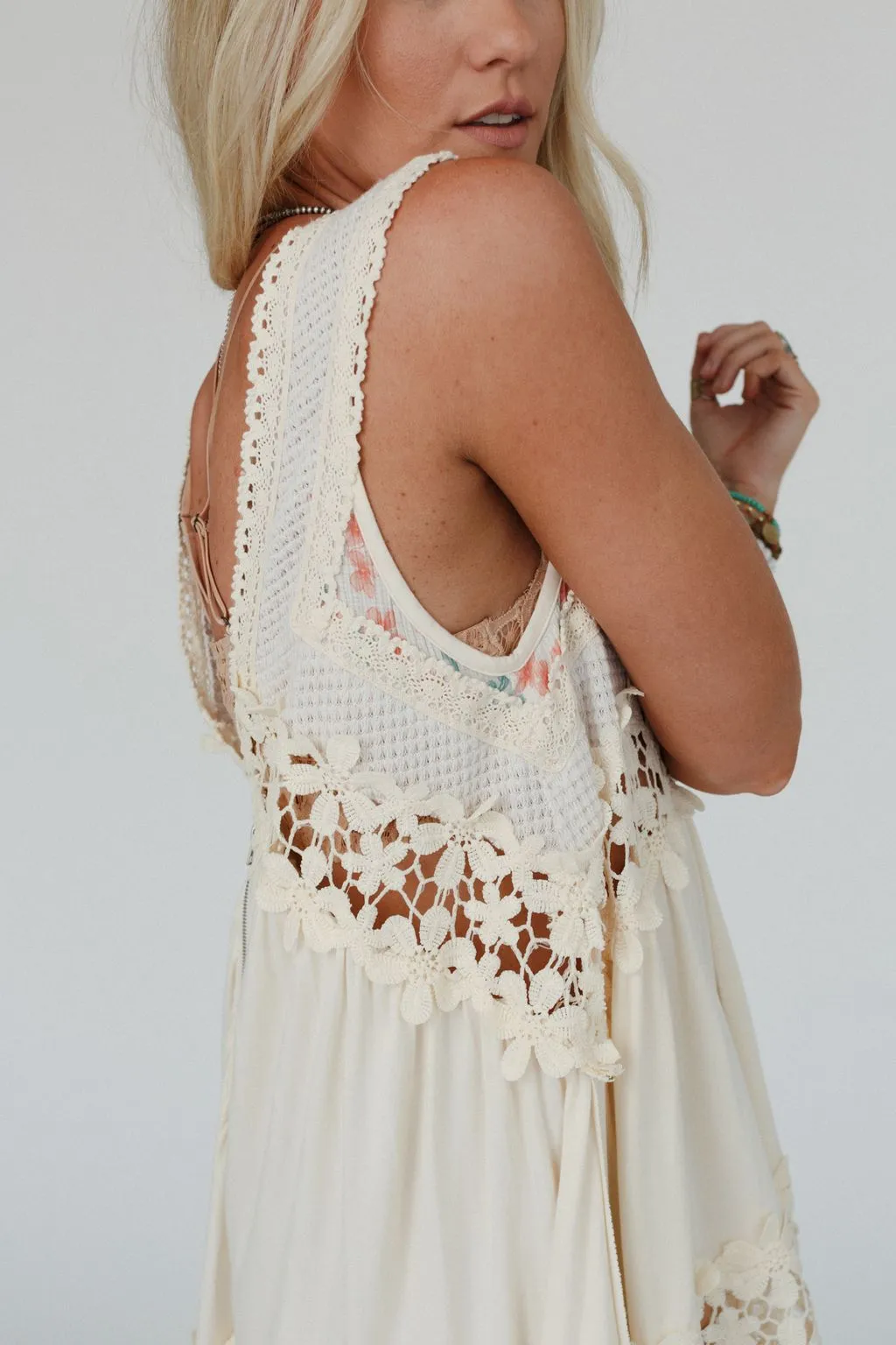 Catania Lace Trim Tunic Top - Cream