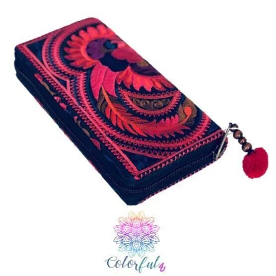 Colorful Embroidered Wallet - Boho Chic Vegan Wallet/Clutch Bag