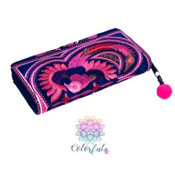 Colorful Embroidered Wallet - Boho Chic Vegan Wallet/Clutch Bag