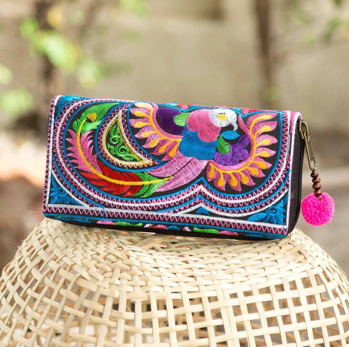 Colorful Embroidered Wallet - Boho Chic Vegan Wallet/Clutch Bag