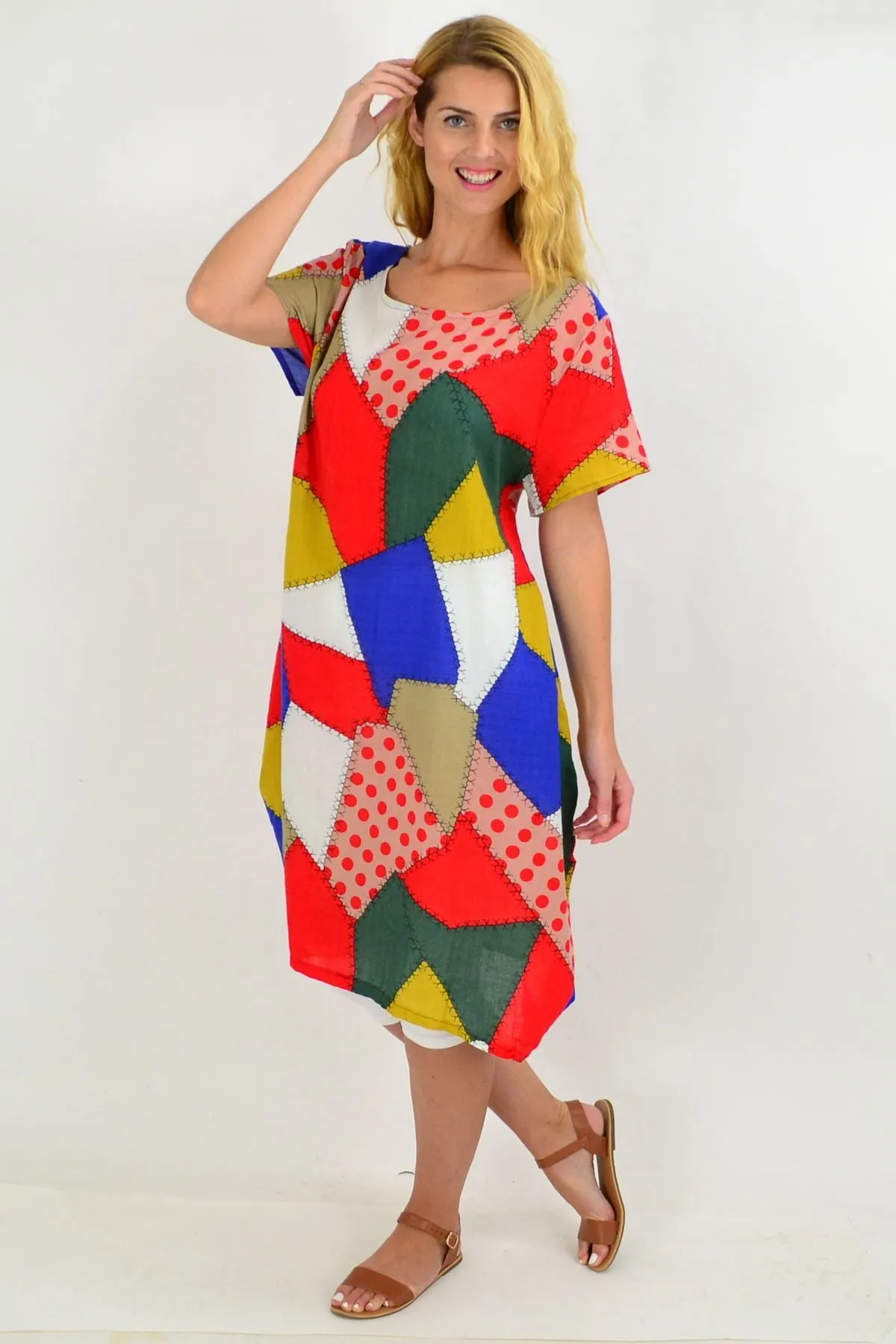 Colourful Patch Pattern Tunic Dress