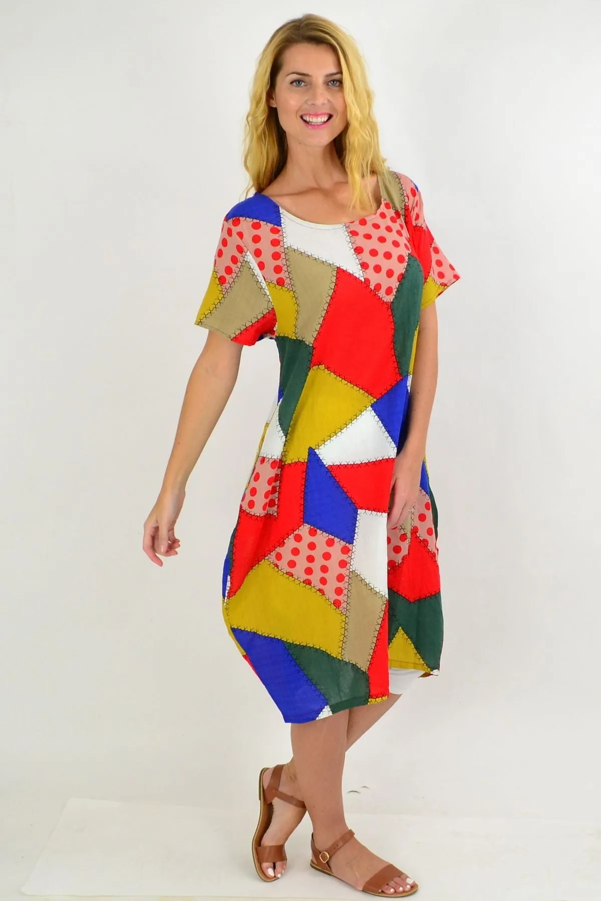 Colourful Patch Pattern Tunic Dress