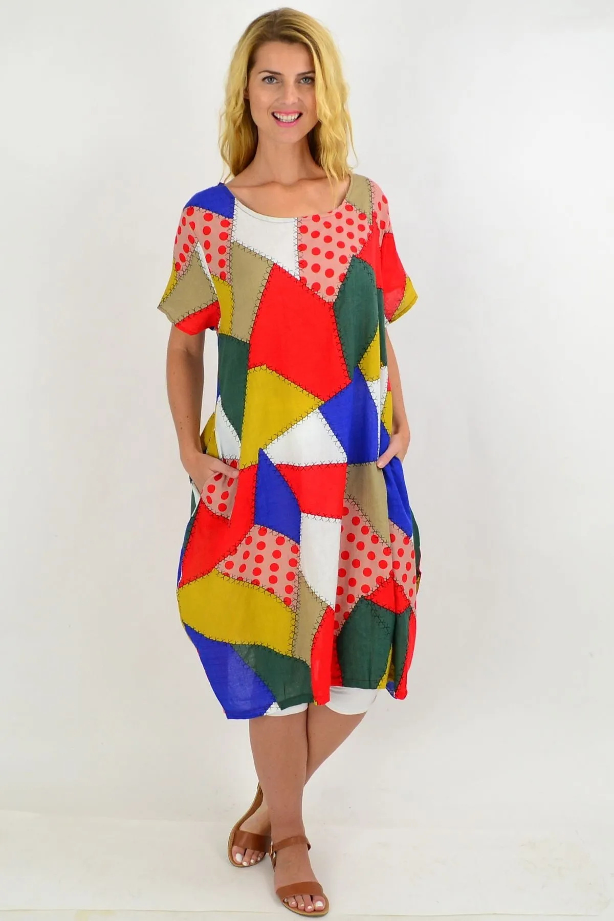 Colourful Patch Pattern Tunic Dress