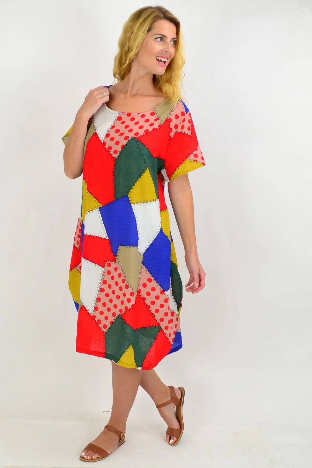 Colourful Patch Pattern Tunic Dress