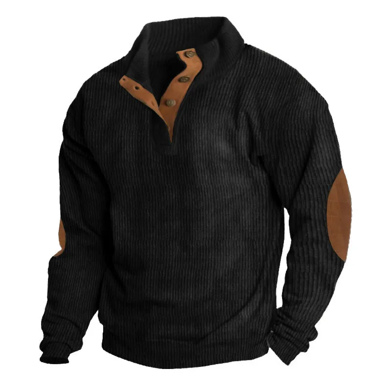 Corduroy Men Casual Long Sleeve Stand Collar Sweatshirts