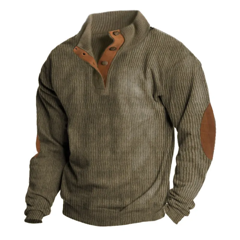 Corduroy Men Casual Long Sleeve Stand Collar Sweatshirts