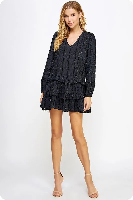 Embroidered Long Sleeve Tiered Mini Dress