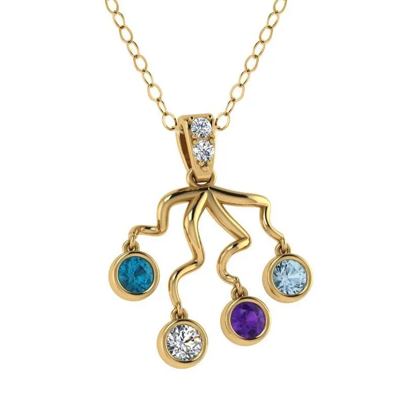 Four Birthstone Necklace 14K Gold