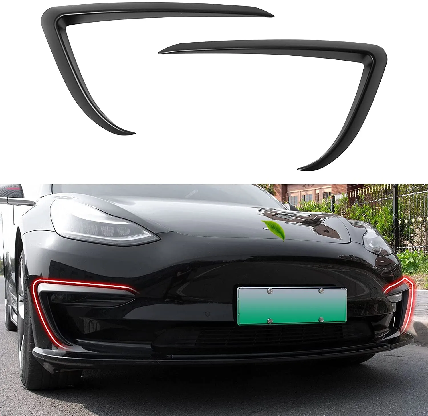 Front Fog Light Trim Cover Eyebrow Spoiler for Tesla Model 3 2017-2023.10