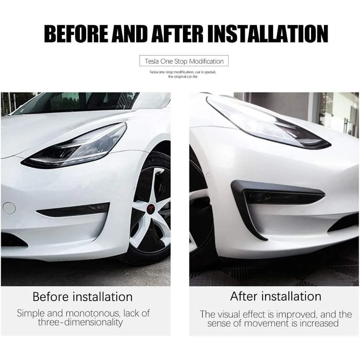 Front Fog Light Trim Cover Eyebrow Spoiler for Tesla Model 3 2017-2023.10