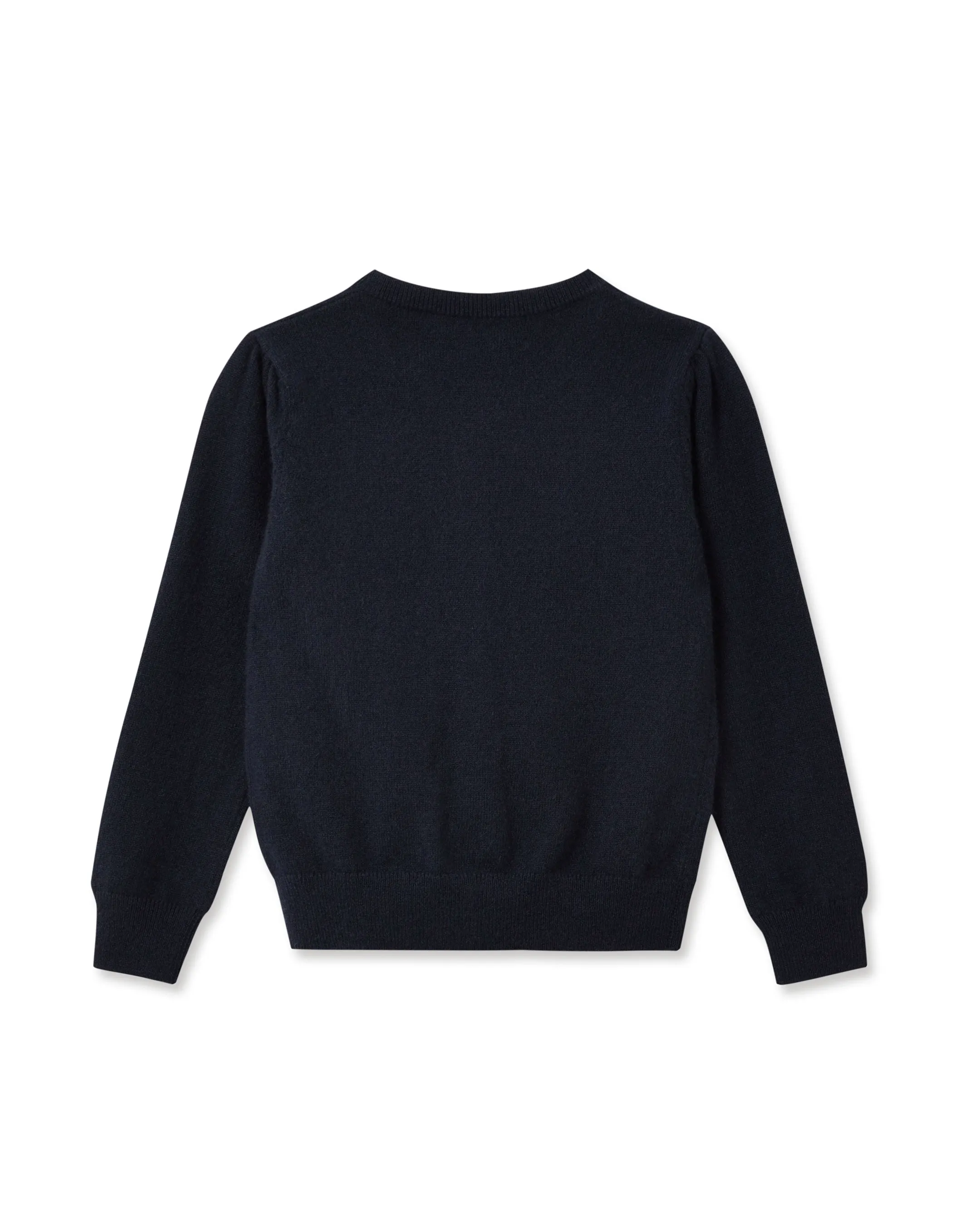 Girls Round Neck Cashmere Cardigan Navy Blue