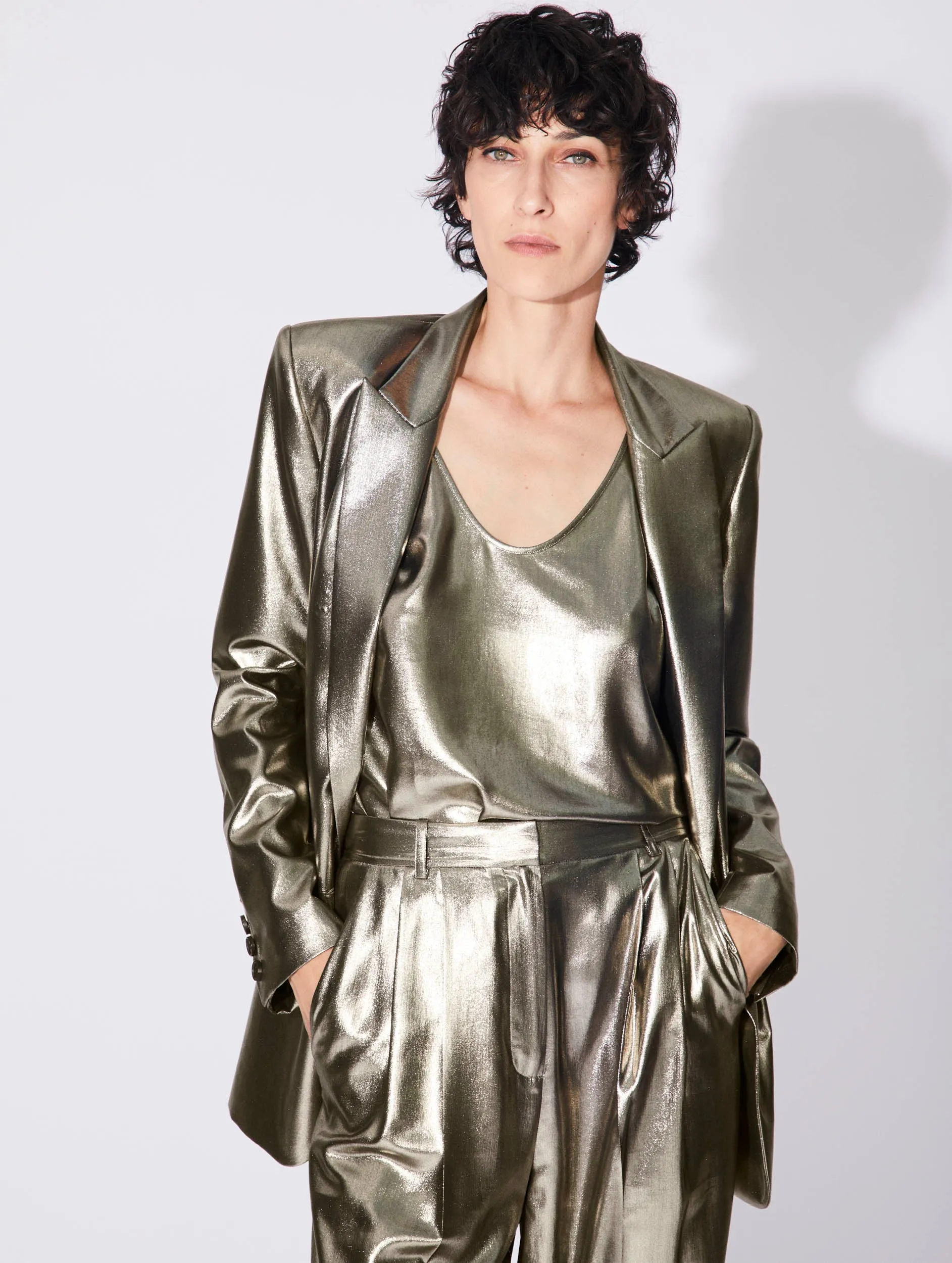 Gold lamé boyfriend suit jacket