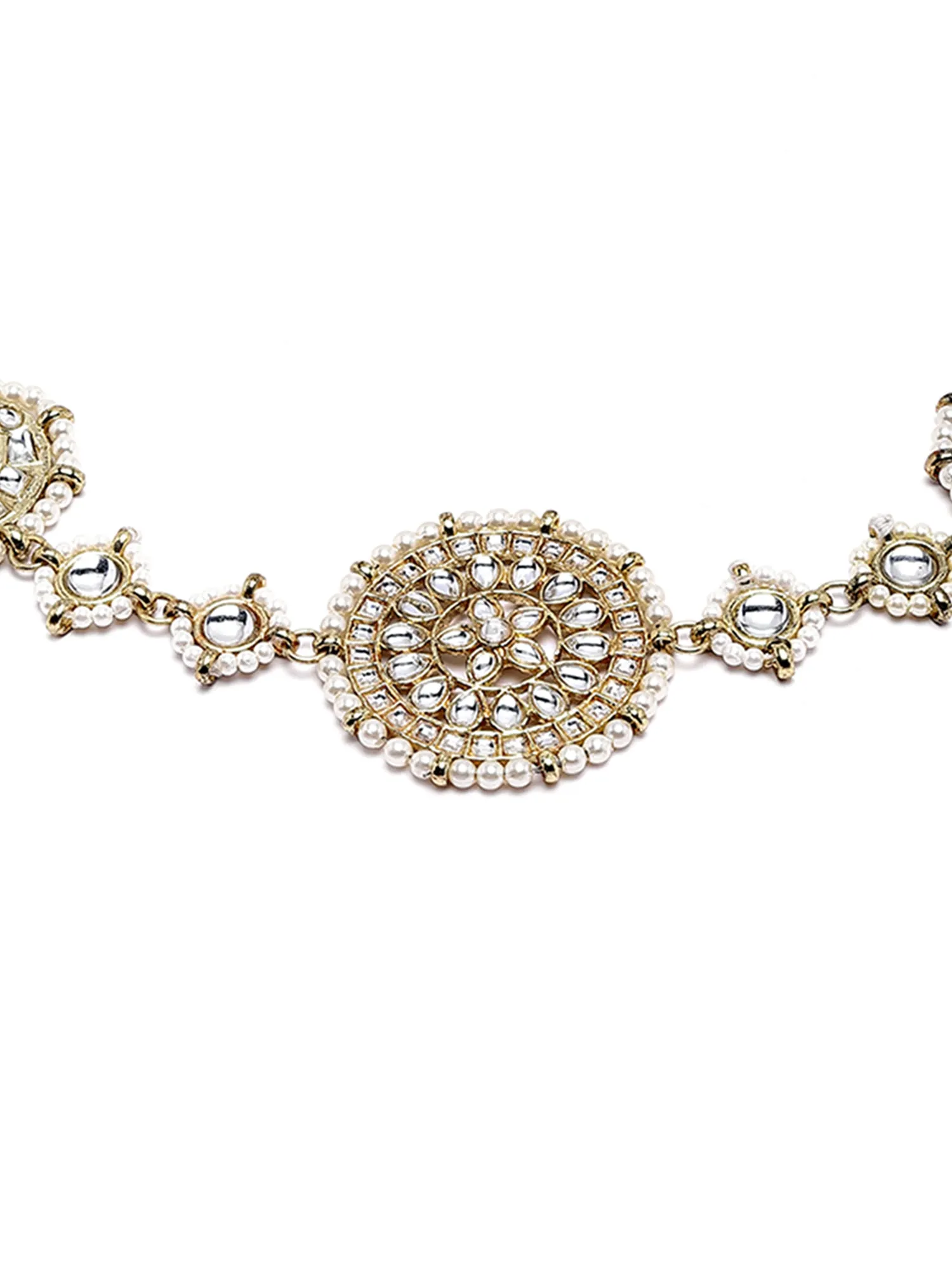 Gold Plated Floral Design Handcrafted Kundan Hairband