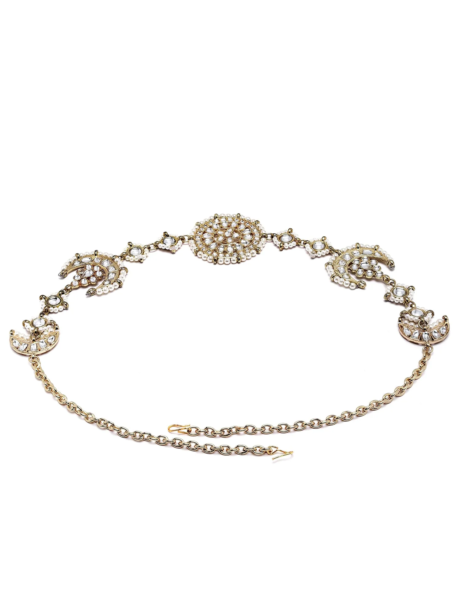 Gold Plated Floral Design Handcrafted Kundan Hairband