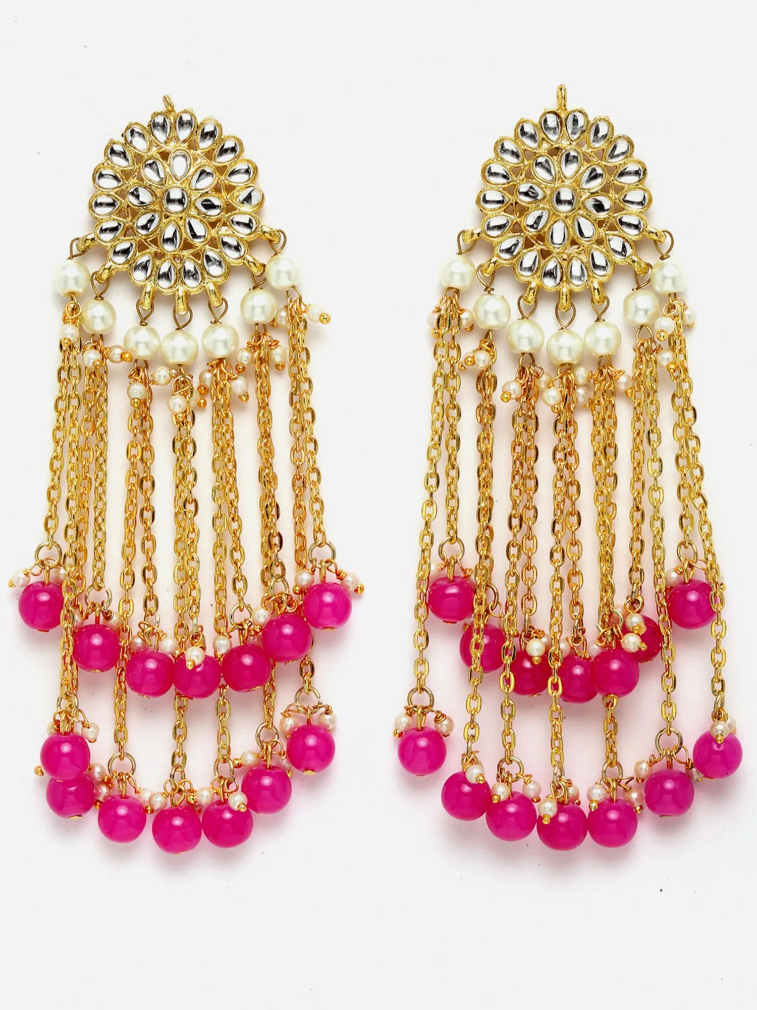 Gold Plated Pink Kundan Tassel Earrings