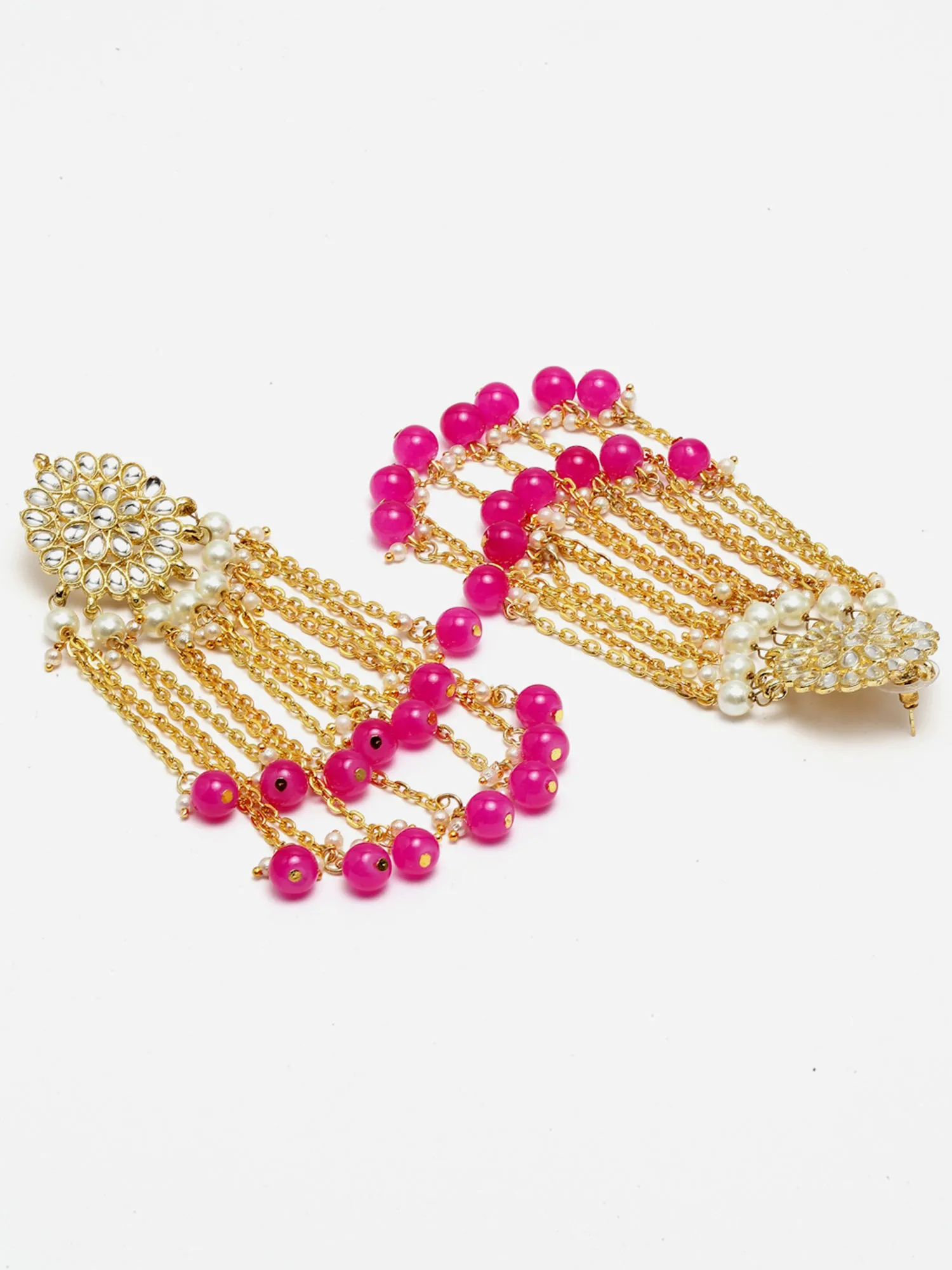 Gold Plated Pink Kundan Tassel Earrings