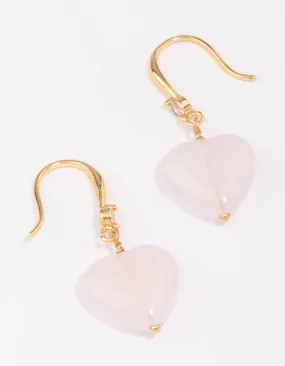 Gold Plated Rose Quartz Heart Drop Earrings