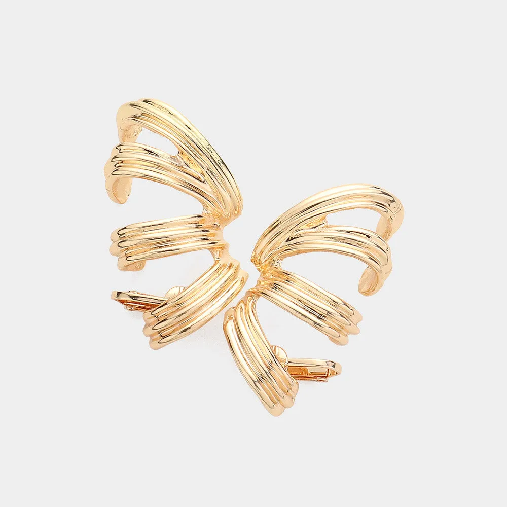 Gold Textured Metal Split Ear Cuffs-M H W ACCESSORIES