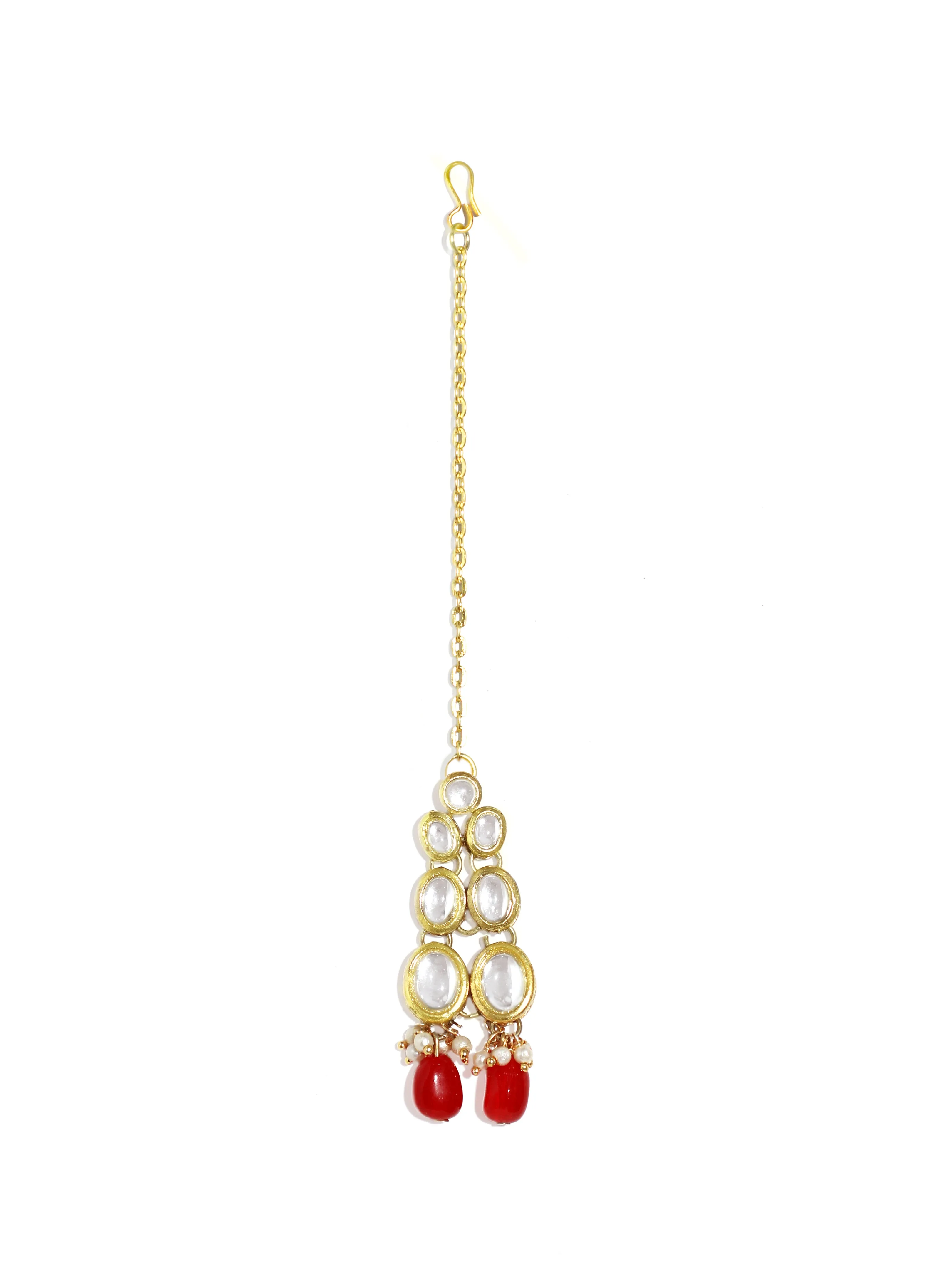 Gold-Tone Traditional Red Stone Studded Kundan Necklace Set