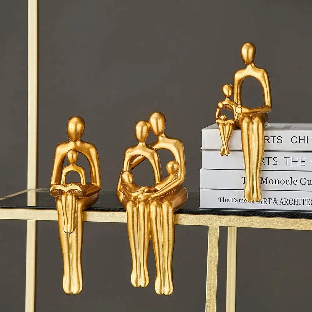 Golden Abstract Family Sculpture: Modern Resin Statue for Stylish Home Décor