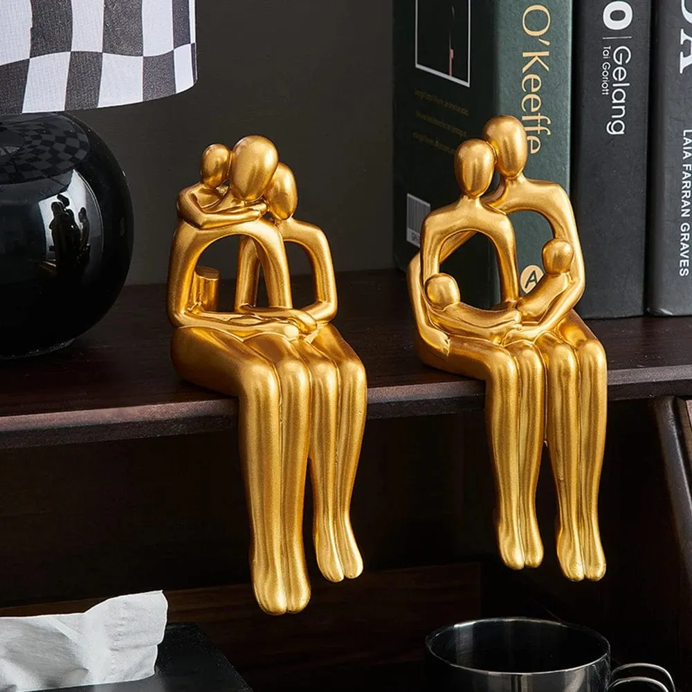 Golden Abstract Family Sculpture: Modern Resin Statue for Stylish Home Décor