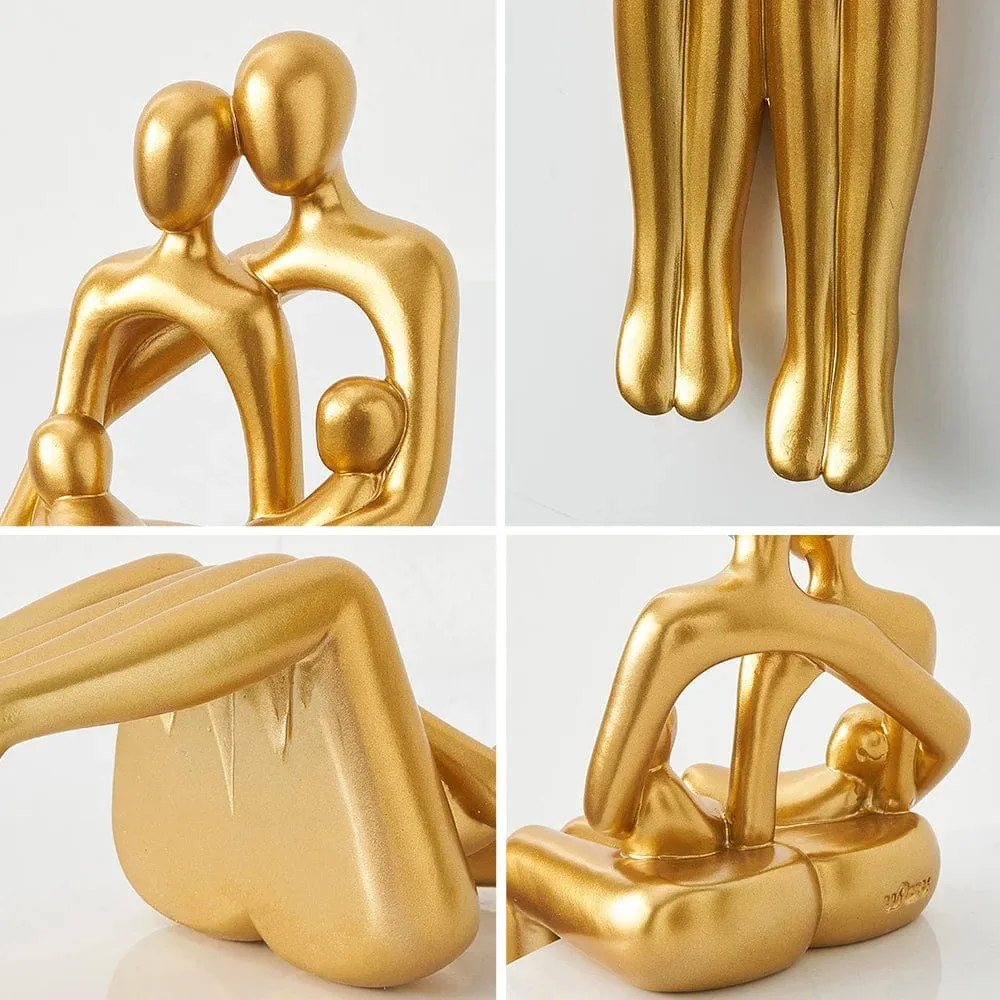 Golden Abstract Family Sculpture: Modern Resin Statue for Stylish Home Décor