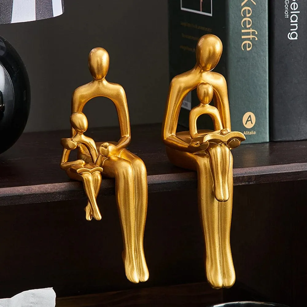 Golden Abstract Family Sculpture: Modern Resin Statue for Stylish Home Décor