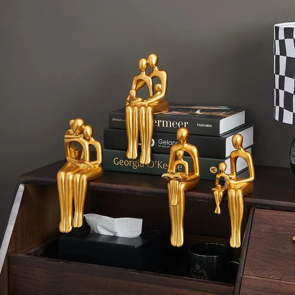 Golden Abstract Family Sculpture: Modern Resin Statue for Stylish Home Décor