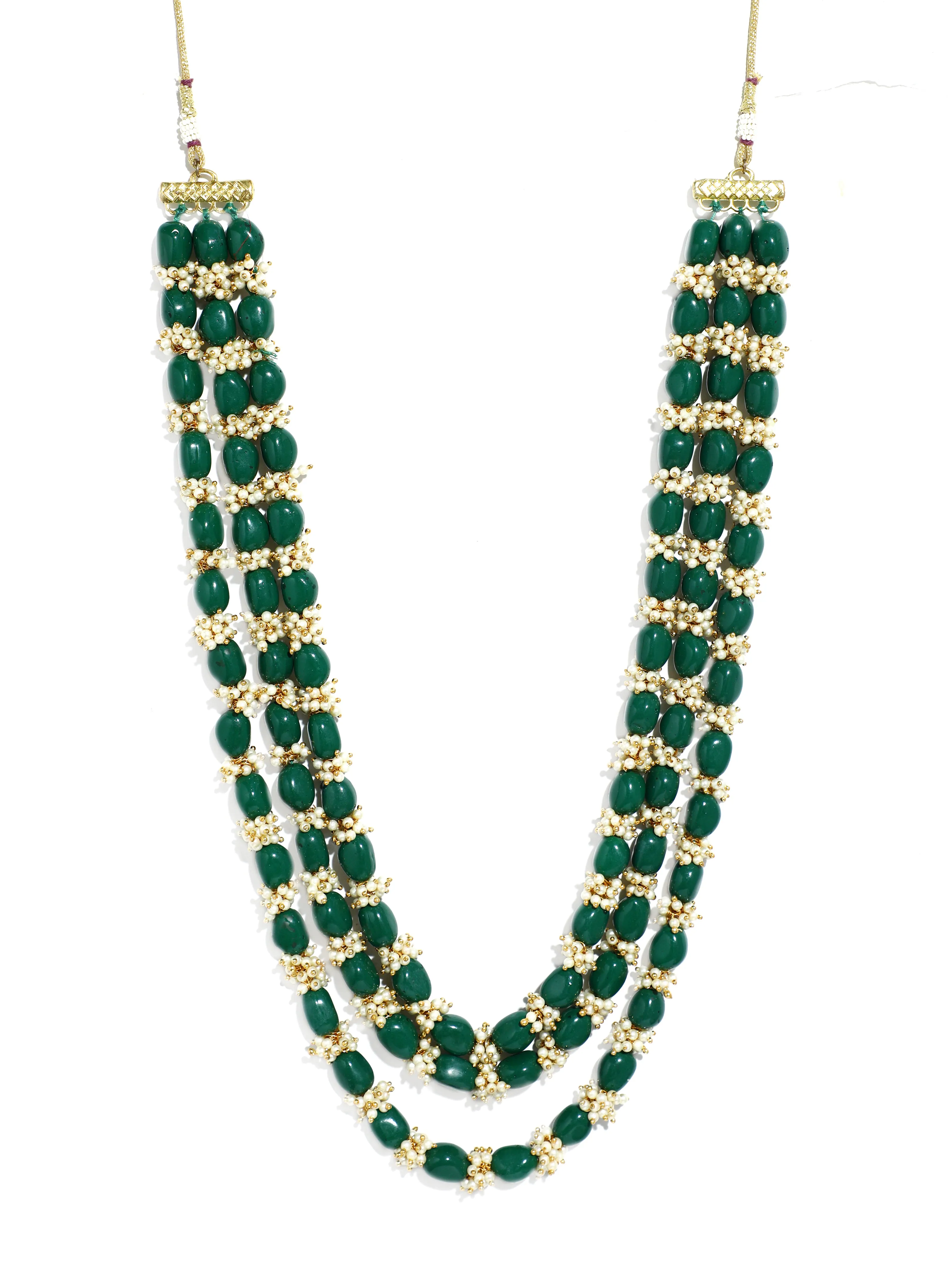 Green Beads with Tassel Multilayered Maharaja Moti Mala for Men