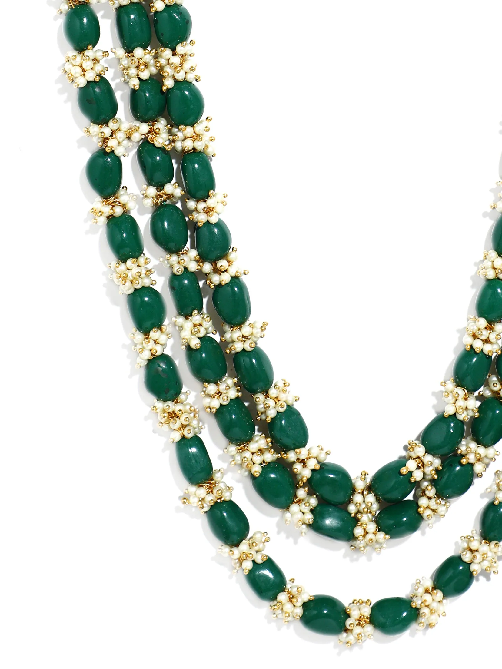 Green Beads with Tassel Multilayered Maharaja Moti Mala for Men