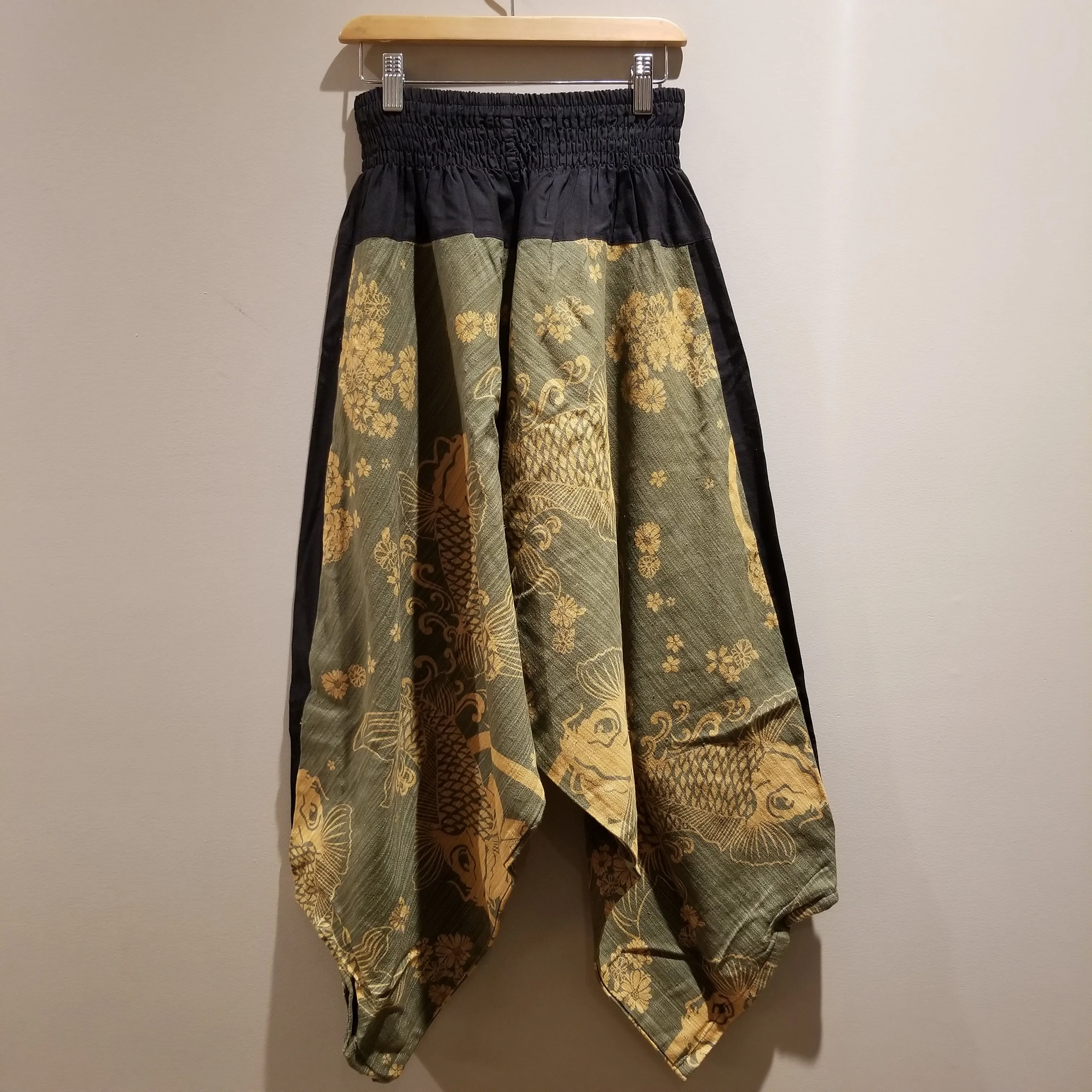 Green Koi Fish Elastic Waist Samurai Pants