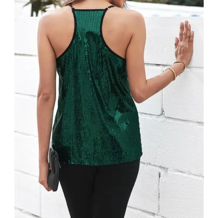 Green Sequin Lace Trim Cami